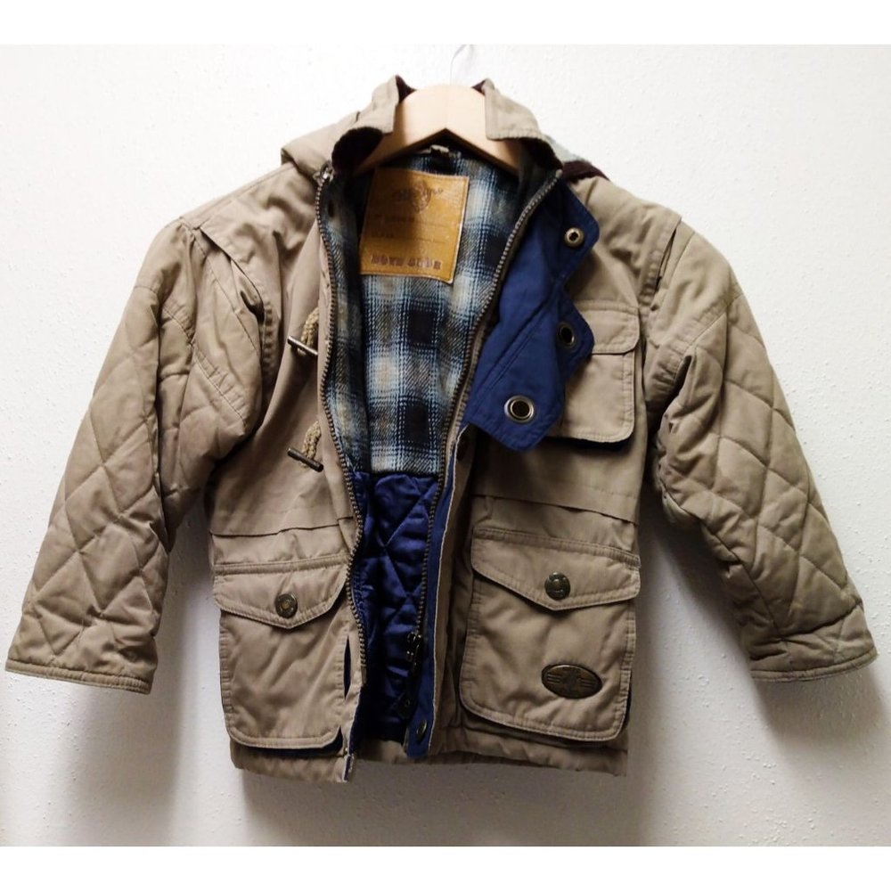 Boys Khaki Hooded Utility Jacket Size 4T/5 Winter Travel